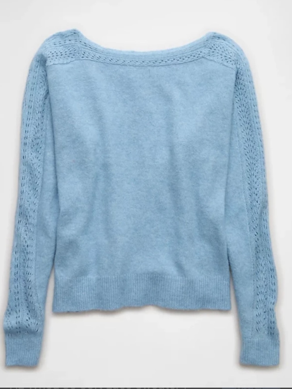 American Eagle Outfitters Light Blue Open-Knit Sleeve Crew Sweater